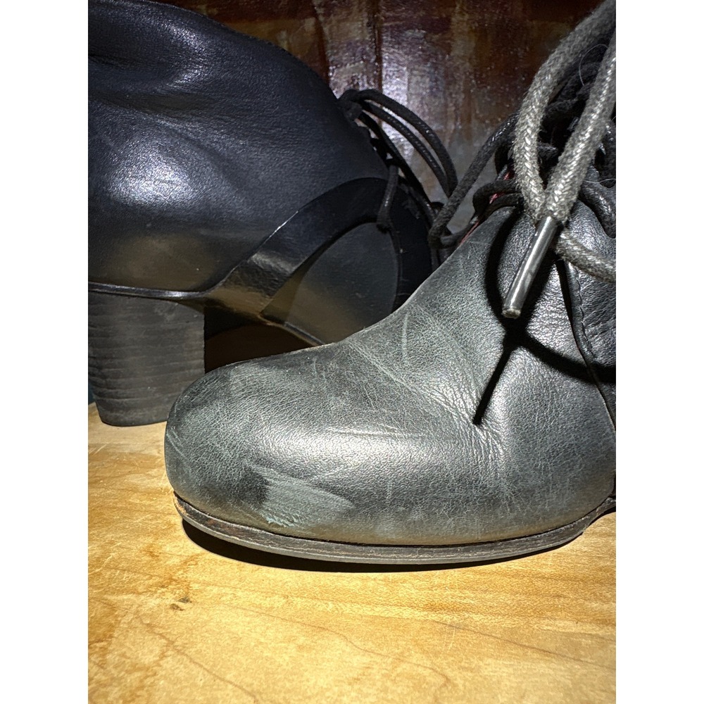 RARE Anthropologie CoupleOf Leather Lace Up Ankle Boots Round Toe Strap Detail - Picture 7 of 13